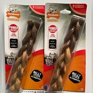 2 Nylabone Power Chew Bully Stick Dog Toy Bundle